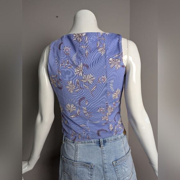 Bar III Floral tank top purple button front mesh size xsmall - Picture 3 of 8